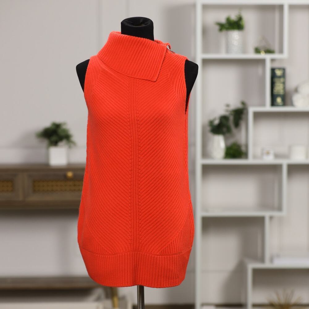 NWT Elie Tahari Orange Cashmere Sleeveless Tunic Turtleneck Zip Collar Size S